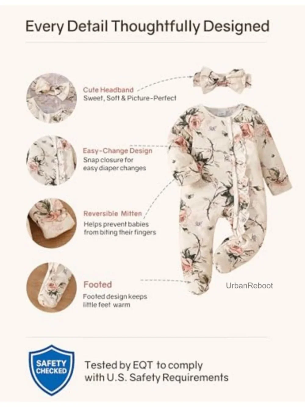 Baby Girl Footed Romper Ruffle Jumpsuit Newborn Coming Home Outfit Cotton Blend
